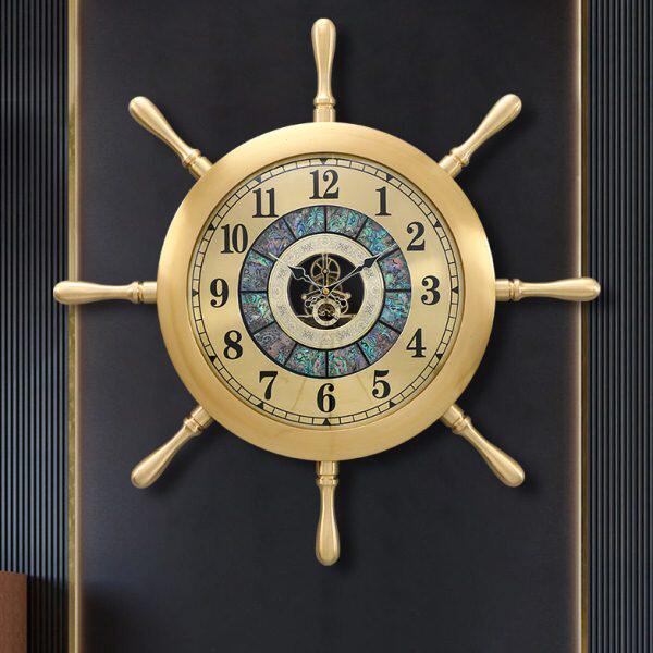 欧式黄铜舵手钟表挂钟客厅轻奢装饰创意豪华玄关酒店高档挂墙时钟