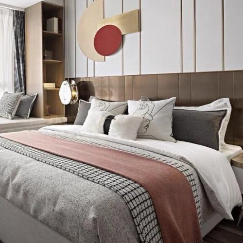 橙色系样板房床品套件新房主人房11件套