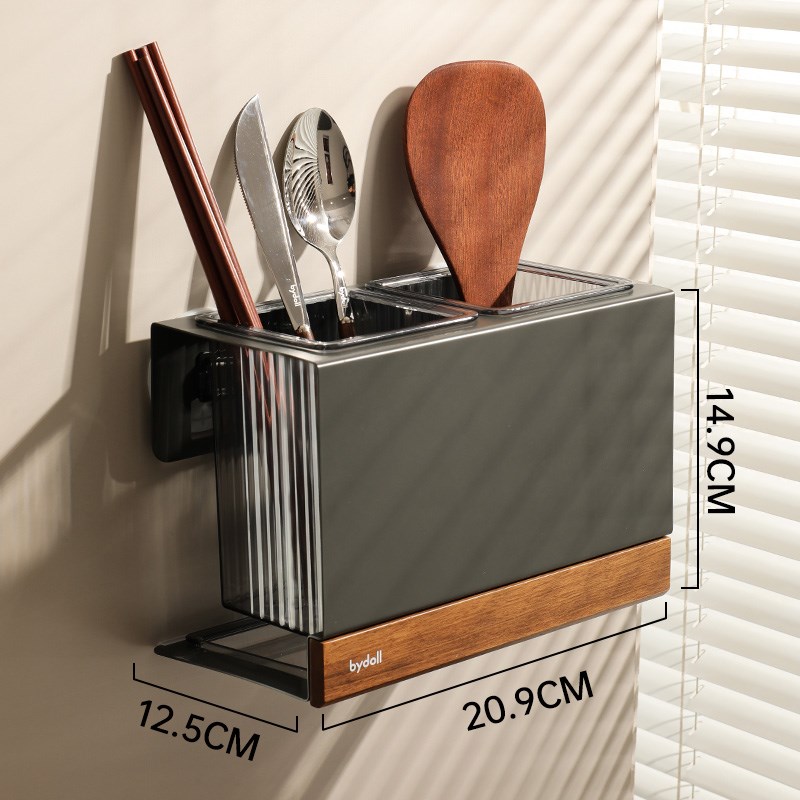 吸盘筷子收纳盒家用高档新款胡桃木D筷子筒厨房勺子桶壁挂式收纳