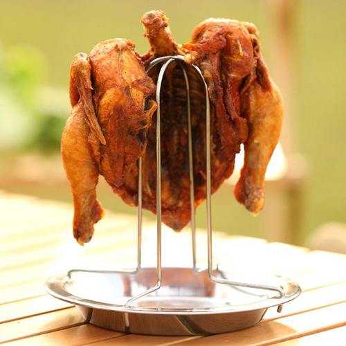 户外烤鸡架木炭烤鸡盘不沾底加厚折叠便携可拆卸叉鸡架立式串烧架