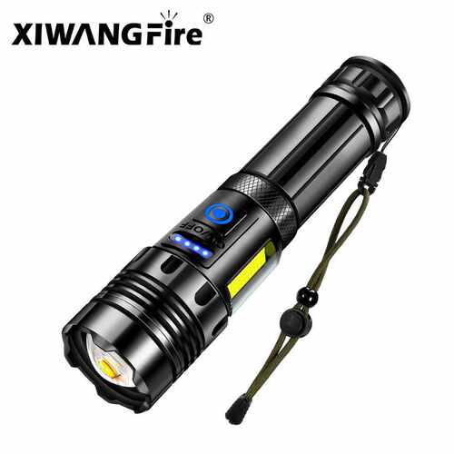 新款P70强光LED手电筒户外便携COB侧灯伸缩变焦充电手电筒