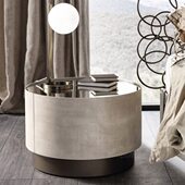 饰柜 几茶床边柜新款 式 皮床简约玻璃 扪头色 圆形 意2024圆客厅装