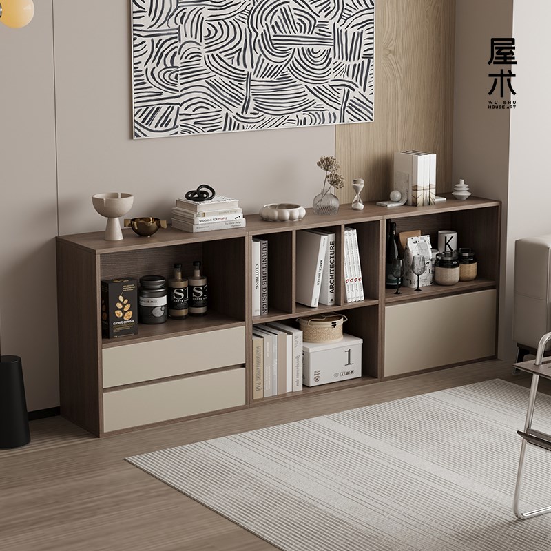 屋术意式极简实木k书柜北欧整墙组合收纳置物架客厅落地书架展示