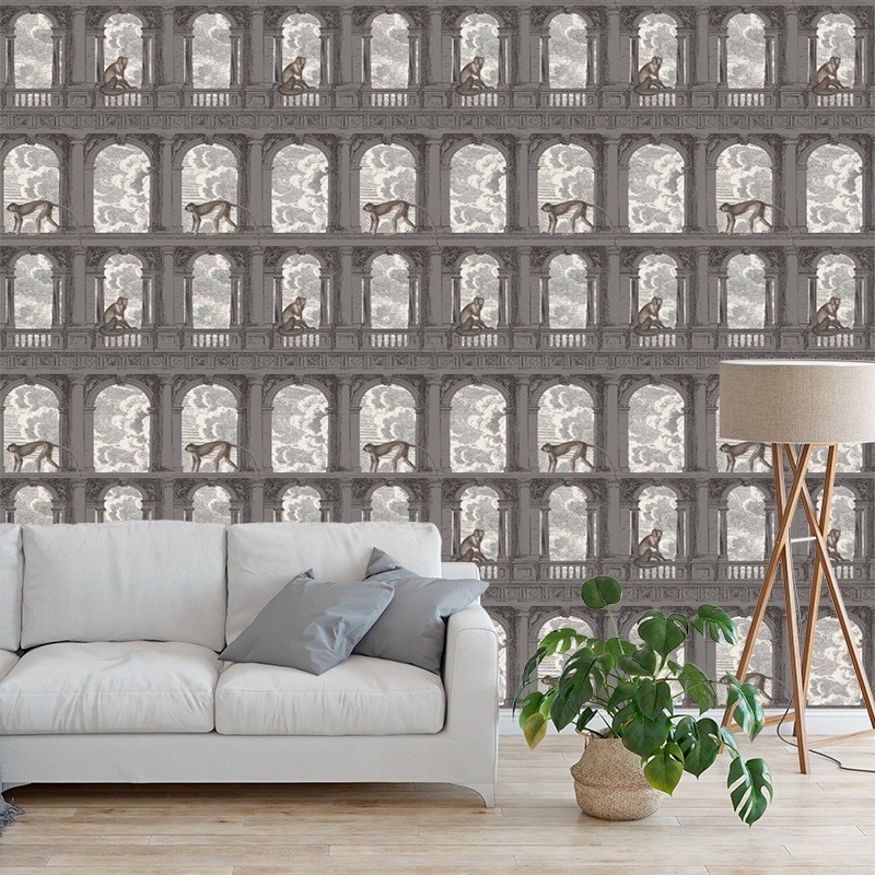 法式轻奢b猴子壁纸建筑乌云电视背景墙纸卧室客厅动物民宿墙布壁