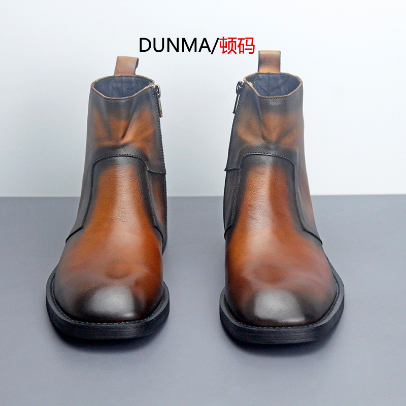 切尔西靴男2023新o款马丁靴英伦复古中筒靴子真皮厚底增高工装靴