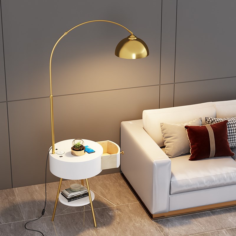 茶几落地灯客厅沙发旁边wis网红卧室床头柜带抽屉置物架一体