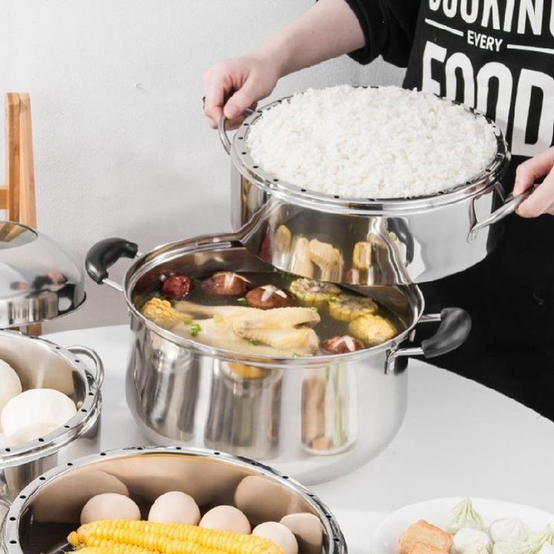 家用双层蒸锅家用煮汤锅煤气小2A层熬汤锅特厚便携多层蒸馒头汽锅