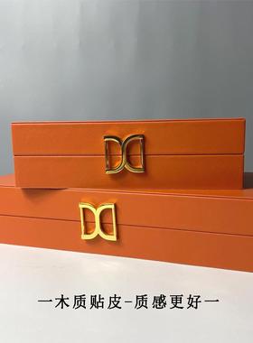 新中式首饰盒收纳盒样板房饰品摆件橙色首饰盒衣帽间软装现代简约