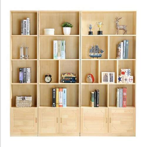 简约实木书架儿童玩具架带柜门原木收纳图书馆组合书柜环保柜子