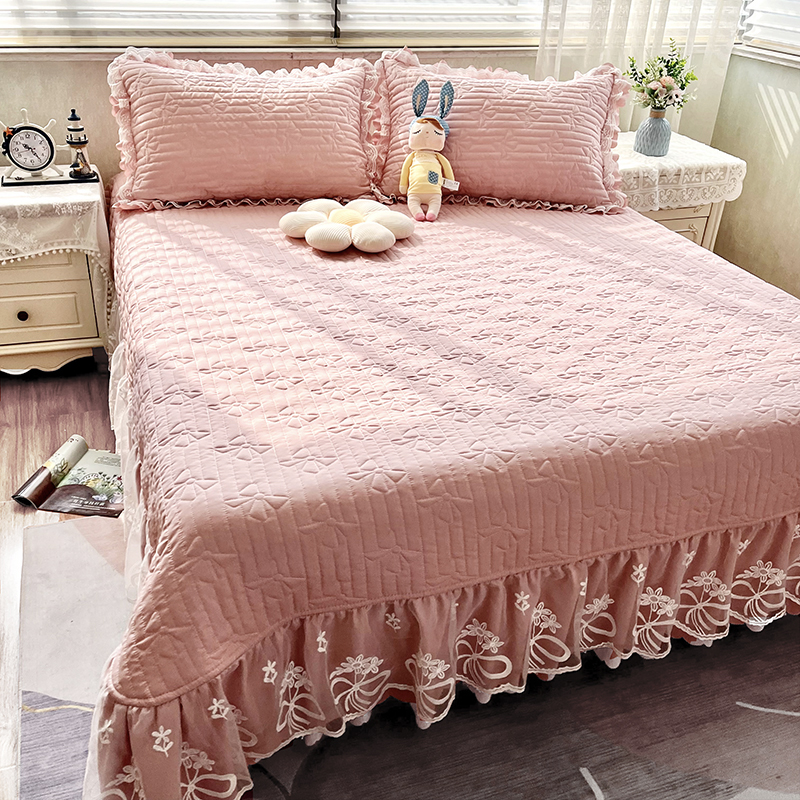 2023新款公主风床n盖单件花边床裙床罩榻榻米绗缝床单三件套防滑
