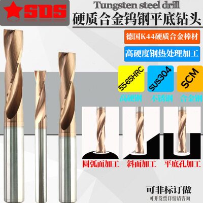 HRC65度硬质合金钨钢平底钻圆弧斜面平底孔加工打孔钻头0.5-20mm