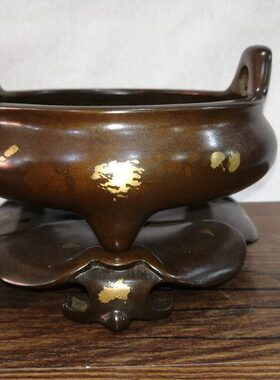 纯铜香炉 仿古铜器香熏炉 点金带底座套炉 家居室盘香炉摆件 供佛