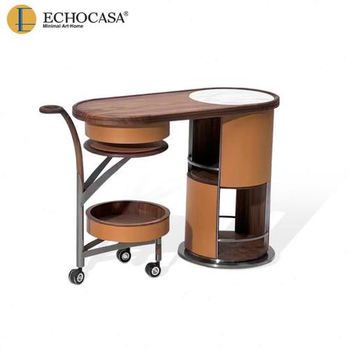 ECHOCASA 意式轻奢黑胡桃茶台阳台茶桌小型可移动吧台柜小推车几