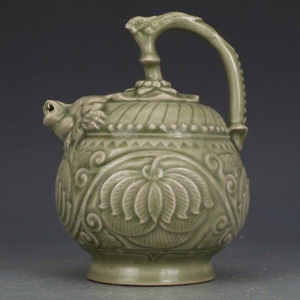 宋耀州窑青釉提梁壶古董古玩收藏品复古瓷器老物件窖藏瓷器摆件