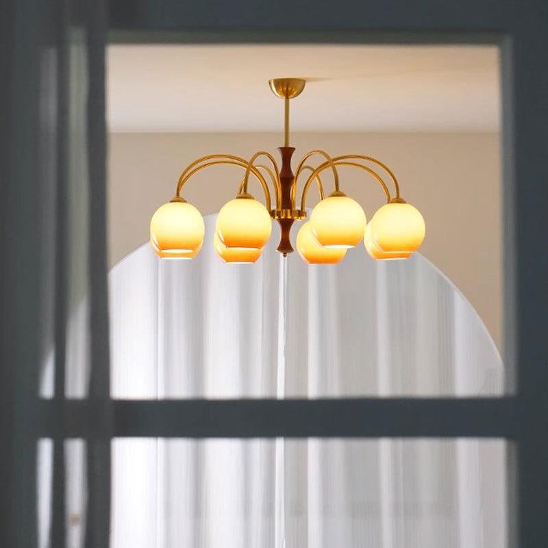 美式复古柿子客厅多头吊灯北欧轻奢简约卧室客厅书房实木灯