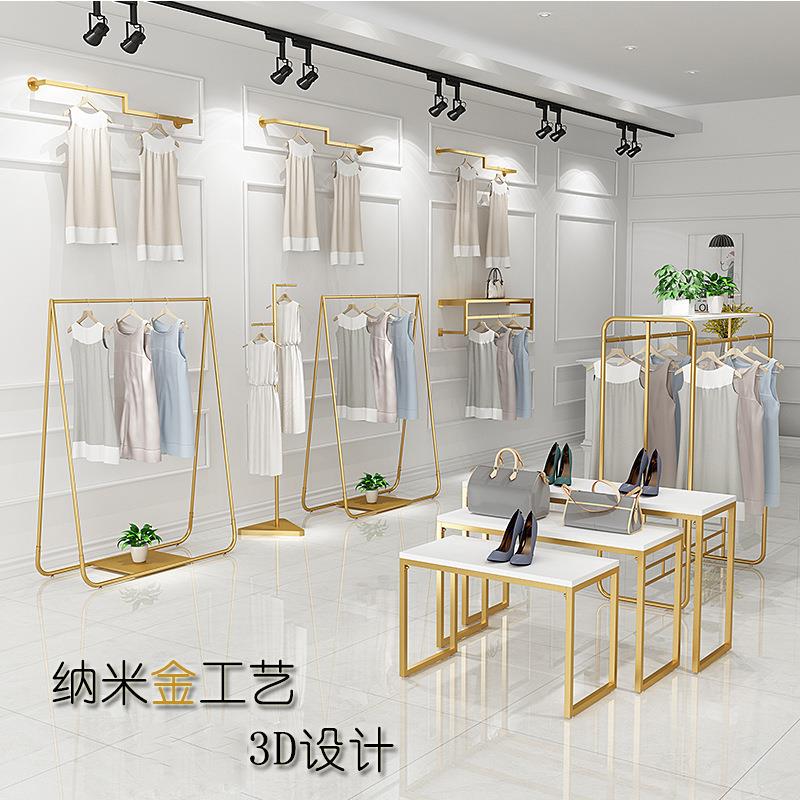 服装店展示架挂衣架落地金色货架陈列架店铺衣服架子展架轻奢风