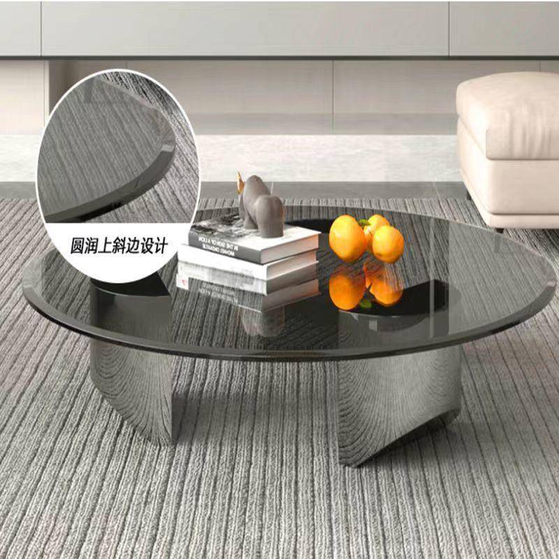 圆形钢化玻璃茶几不锈钢客厅茶几小户型简约轻奢风款圆形茶几