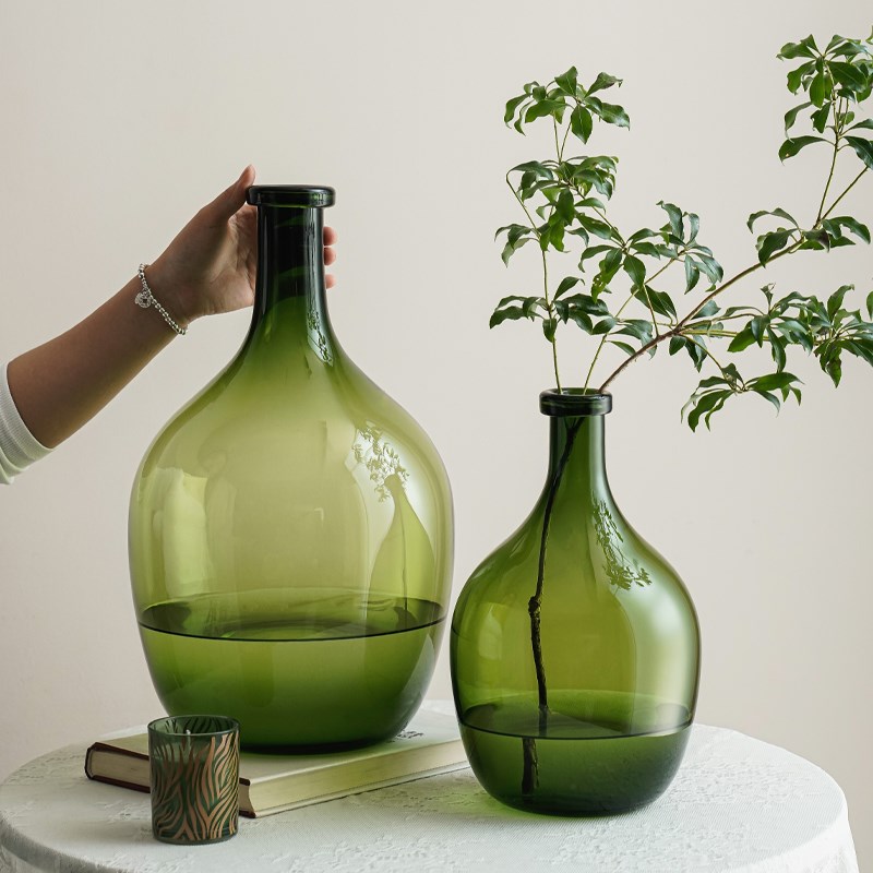 高级感客厅摆件简约花瓶玻璃水养雪柳马醉木南天竹T吊钟落地装饰