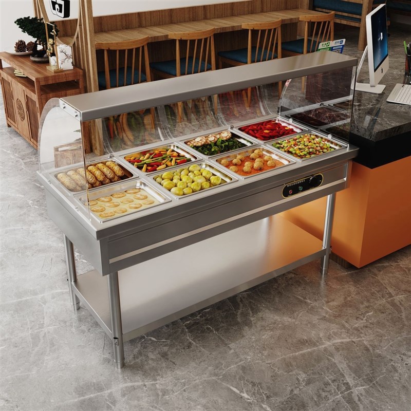 快餐保温台商用玻璃罩加热餐厅快餐车打菜汤池恒温节能.保温售饭