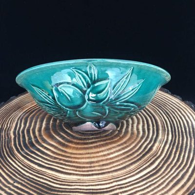 包邮光绪年制绿釉寿桃大口碗瓷器老物件古典民窑古玩老货书房摆件