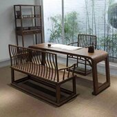 新中式 书桌画案老榆木书法桌现代简约简易茶桌书房写字台实木家具