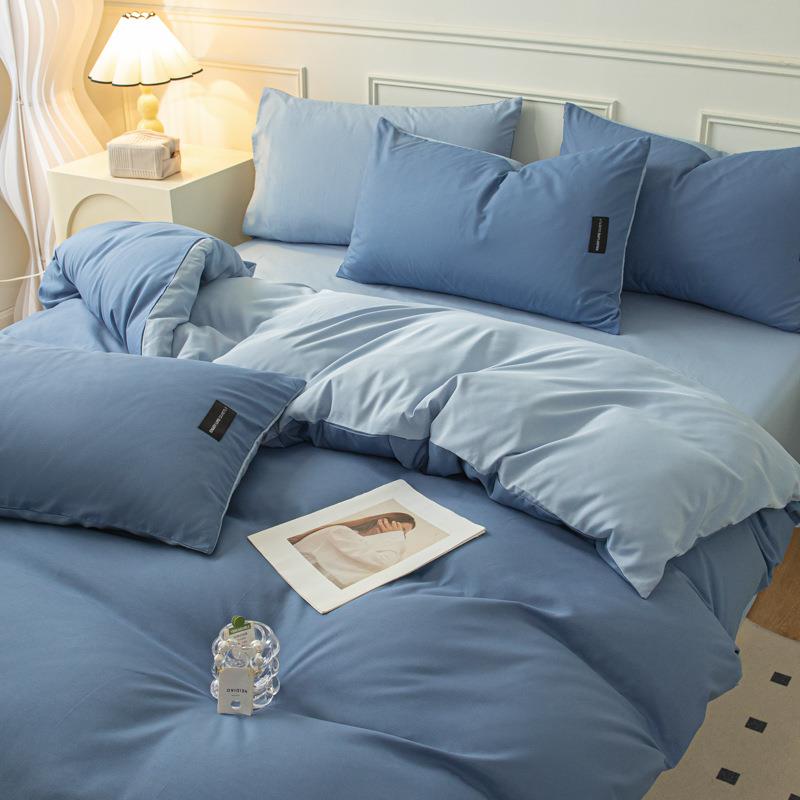 2024北欧风简约纯色水洗棉磨毛床上用品四件套双拼被套床笠3件套