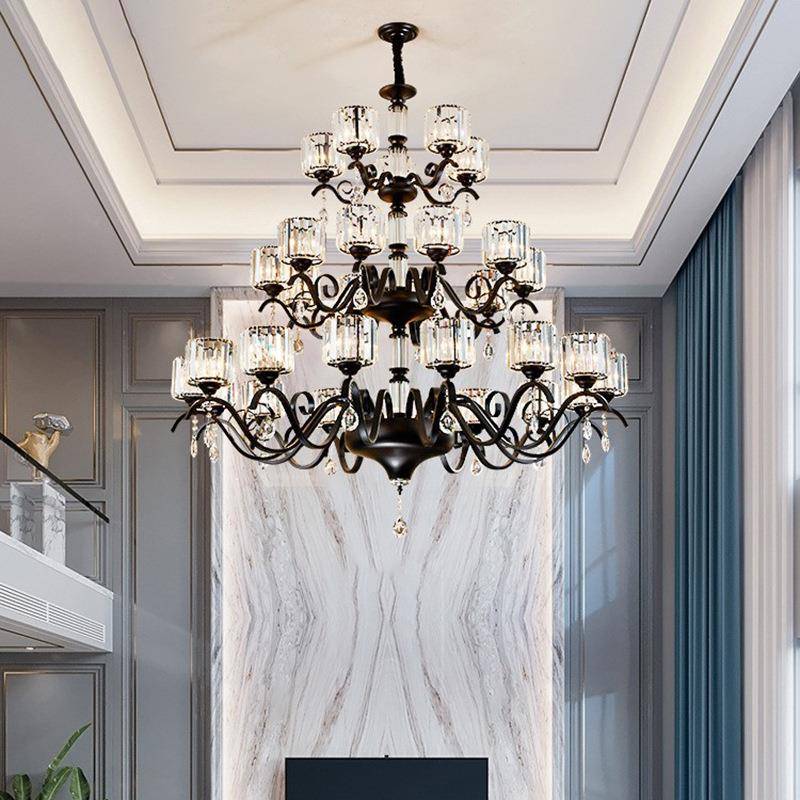 复式楼大吊灯后现代轻奢水晶灯别墅挑空楼中楼大厅灯跃层客厅吊灯