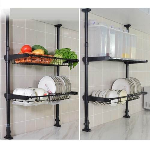 A10L顶擎天立地厨房多功能置物架免打孔碗碟架调料架可伸缩水槽沥