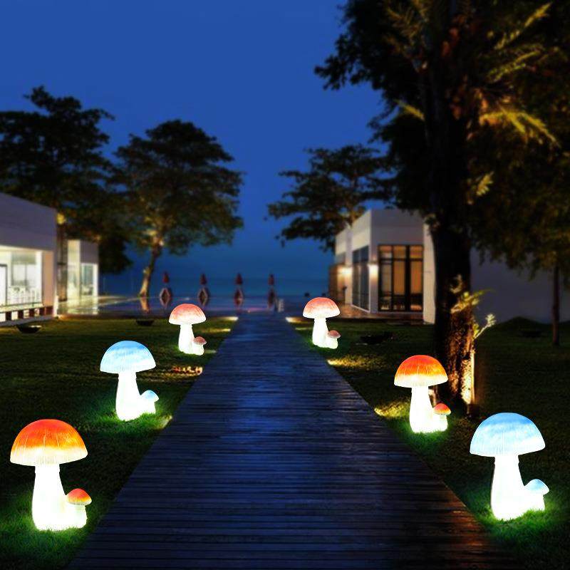 玻璃钢雕塑发光仿真蘑菇摆件花园庭院草坪幼儿植物装饰品别墅园林