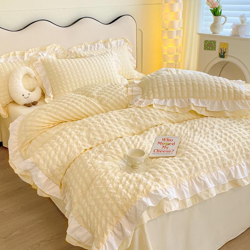 公主风泡泡纱水洗棉四件套2024新款仙女床品被套床单床笠团购