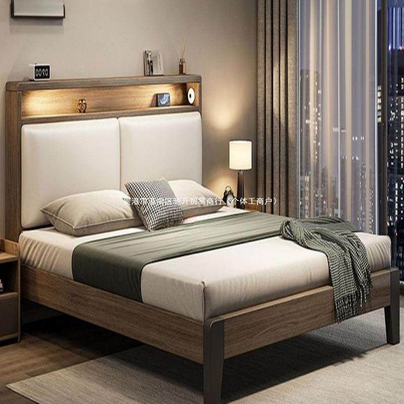 床实木床双人1.8x2米主卧大床家用1.5米小户型出租房用1.2m单驰升