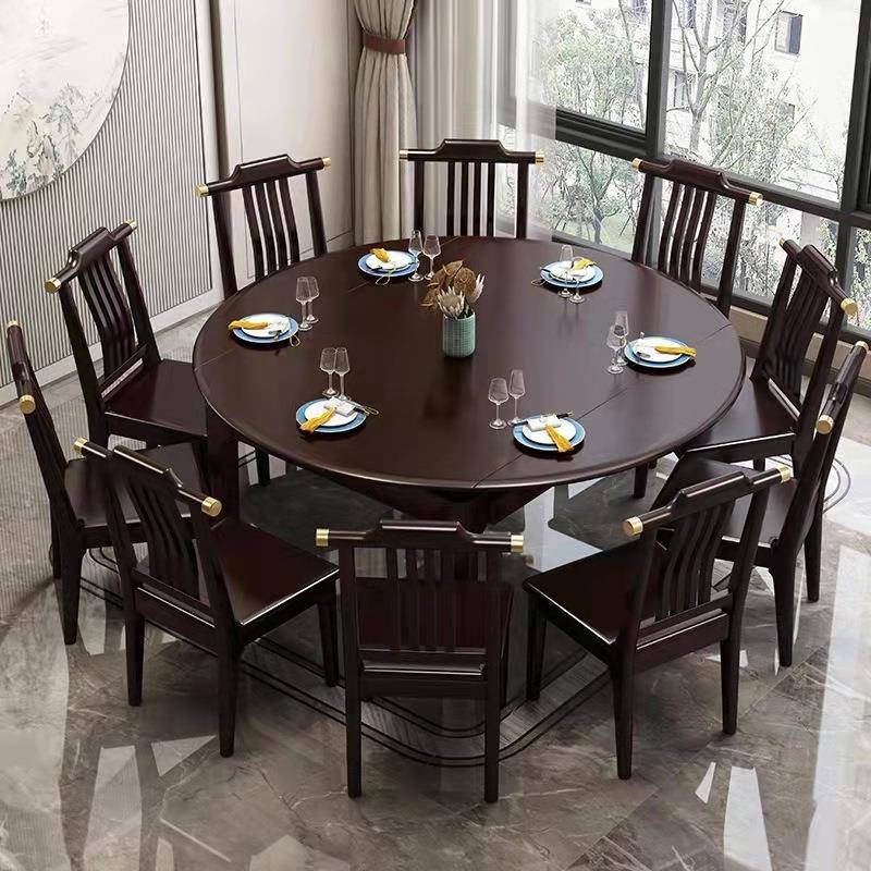 新中式全实木伸缩餐桌椅家用饭桌多功能折叠变方变圆餐桌