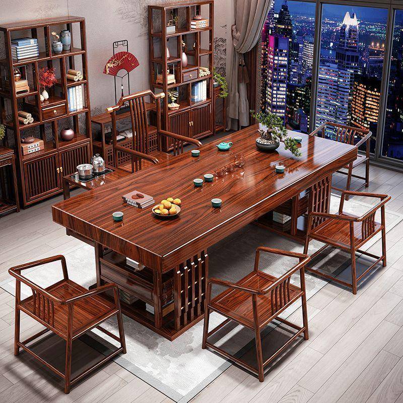 实木大板茶桌组合原木桌椅中式茶台家用办公泡茶办公室茶几一体桌