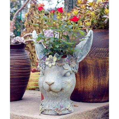 庭院装饰花园装饰品摆件鲍比兔树脂花盆创意兔头绿植盆栽插花花器