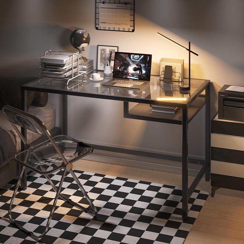 电脑桌家用玻璃透明现代简约出租屋小户型简易学习办公写字书桌子