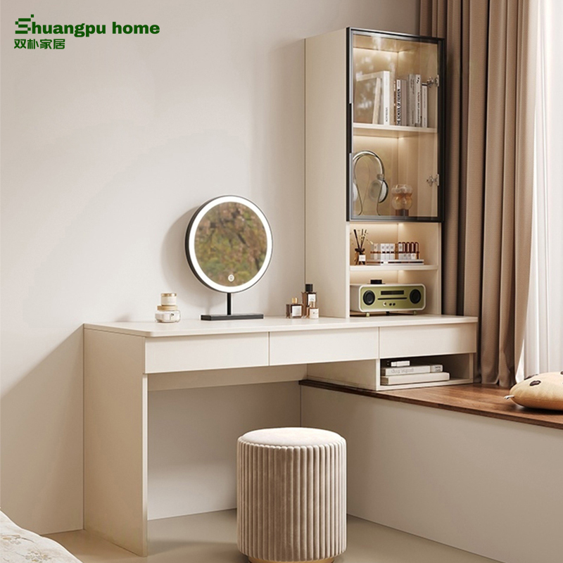 实木飘窗梳妆台一体书桌书柜