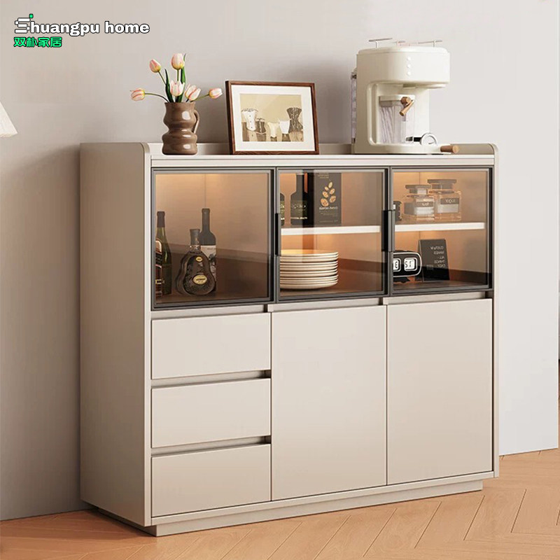 实木餐边柜一体靠墙家用茶水柜客厅小立柜轻奢高级酒柜岩板储物柜