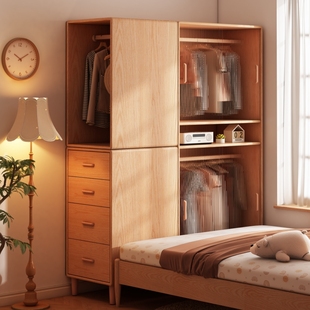 实木床尾夹缝衣柜全挂式超薄推拉门小户型衣服柜单人儿童省空间