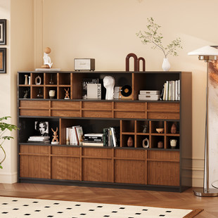 中古风博古架展示柜新中式书柜茶具收纳柜茶室陈列柜实木格子柜