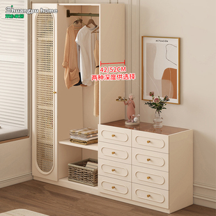 奶油风床尾柜斗柜挂衣架一体衣柜卧室收纳储物柜实木衣帽架置物柜