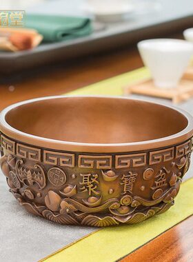 铜韵堂紫铜聚宝盆摆件仿古吉祥客厅装饰博古架办公桌酒柜家居摆设