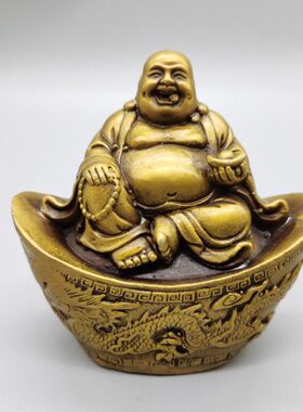 包邮纯铜大肚弥勒佛摆件纯铜坐元宝平安佛米勒笑佛家居招财客厅