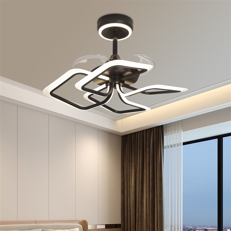 新款简约风扇吊灯三v色变光全铜隐形电机智能语音