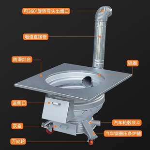 户外柴火灶特厚汽车轮毂炉子家用烧木柴煤两N用农村移动旧轮毂锅