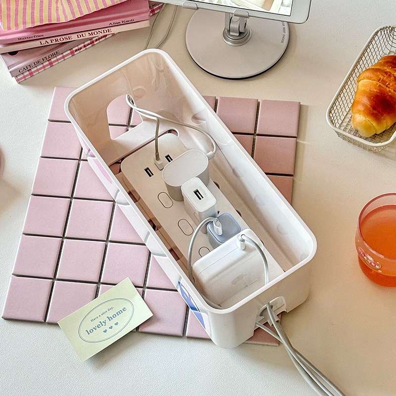 可巴胺插排插座收纳盒桌面电源线收纳神N器充电器集线器整理盒