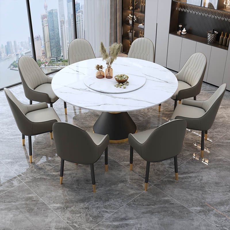 岩板餐桌家d用小户型简约2023新款圆桌轻奢圆形饭桌餐桌椅组合