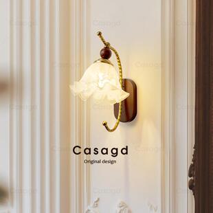 中古风客厅壁灯法式复古玻璃高级温馨卧室床头墙灯走廊过道灯具