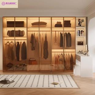简约现代大气实木质奶油风组合衣柜家用卧室玻璃门衣帽间主卧衣橱