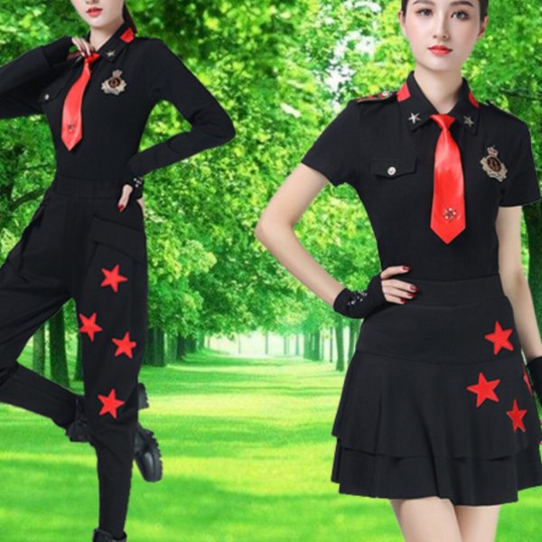 水兵舞舞蹈服套装女2023新款罗卜裤长袖演出服新款短袖裙子广场舞