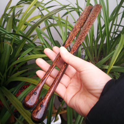 95寸18方芝麻棕竹乌木芯水滴头文玩折扇苏工手工桃丝竹空白宣纸扇